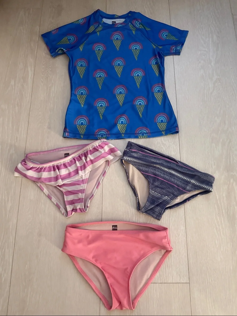 tea Bundle of 5 Swimwear Short-Sleeve Rashguard Top with Pink & Navy Bottoms